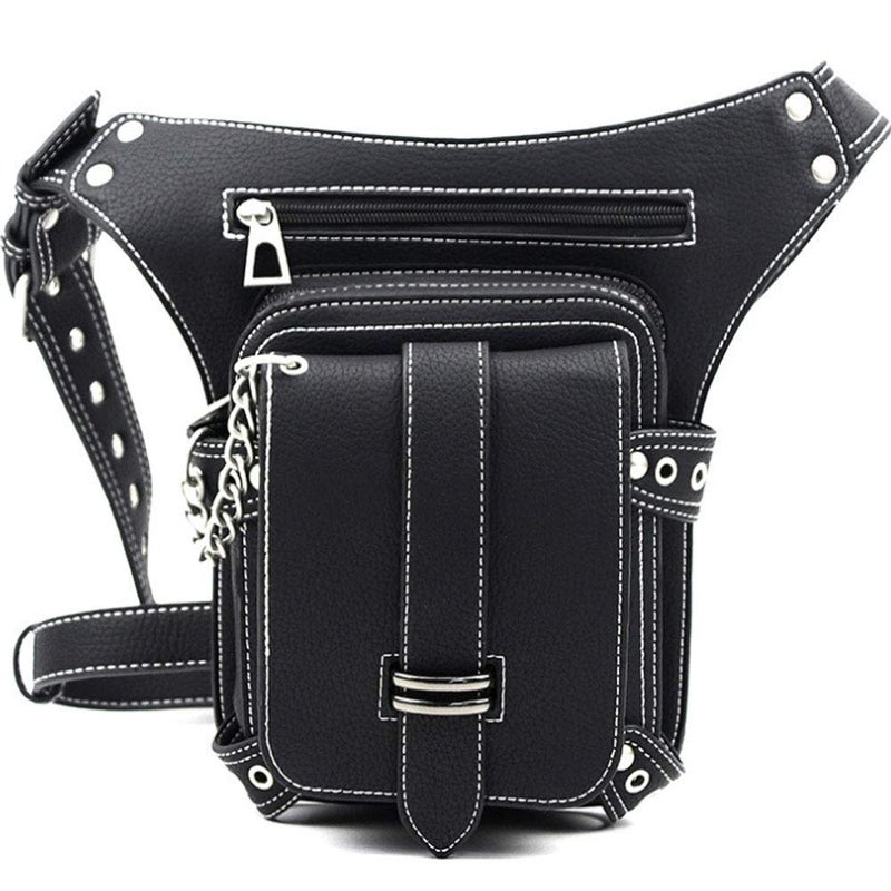 Valentoria Steampunk Waist Bag Fanny Pack Fashion Gothic Leather Shoulder Crossbody Messenger Bags Thigh Leg Hip Holster Purse Travel Pouch Hiking Sport Chain Bags for Women Men - Image 2
